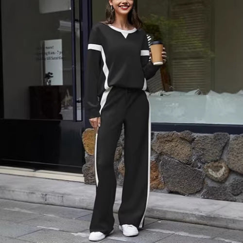 Ensemble lounge pour femmes en jersey doux avec jambes larges et bandes contrastées