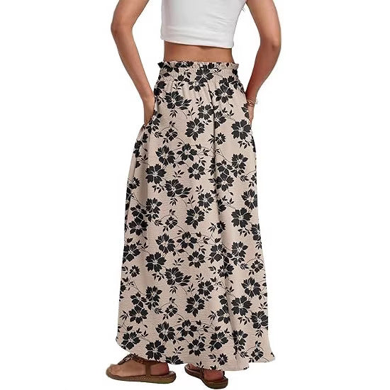 Jupe Maxi Femme avec Ceinture Taille Paperbag, Ceinture à Nouer et Poches Latérales Echoarchiv