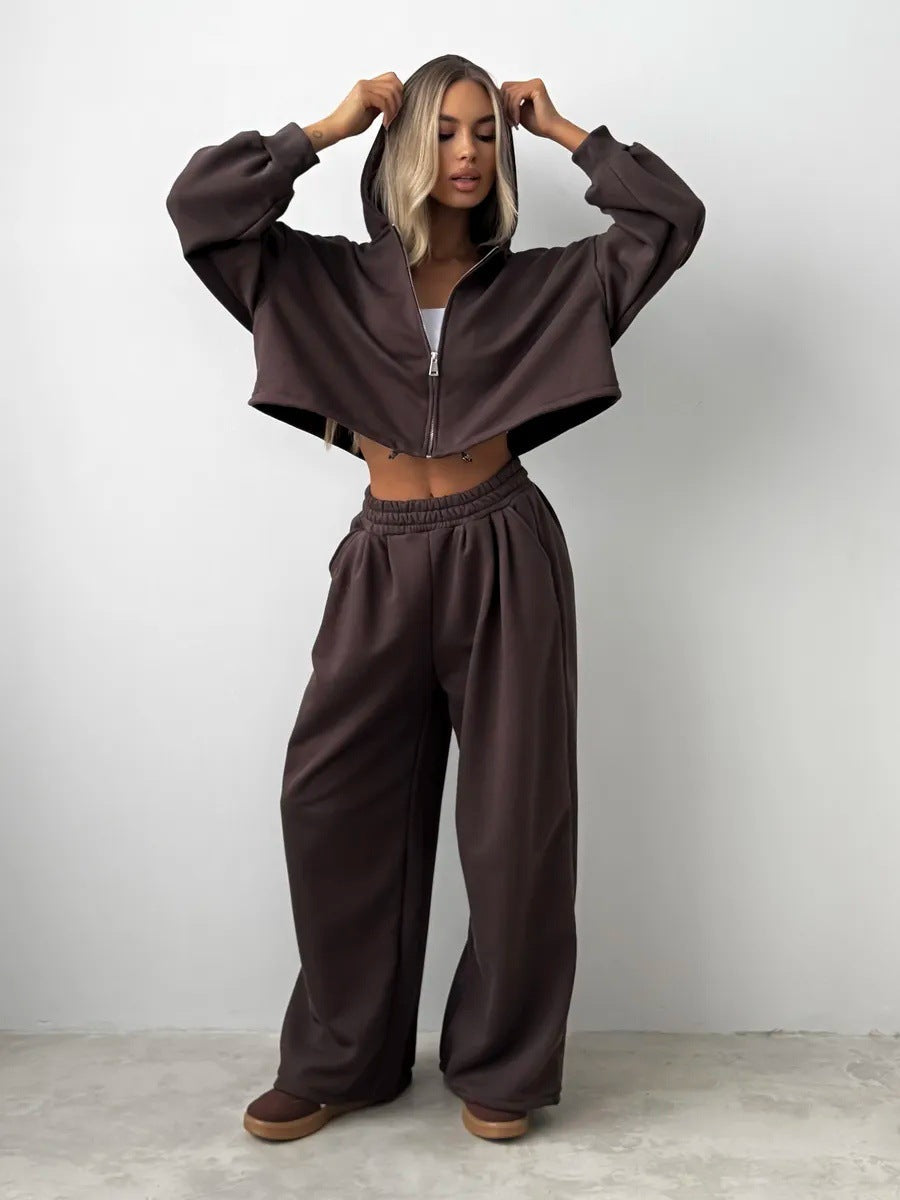 Ensemble de sweat à capuche cropped zippé et joggers palazzo pour femmes Echo Archiv