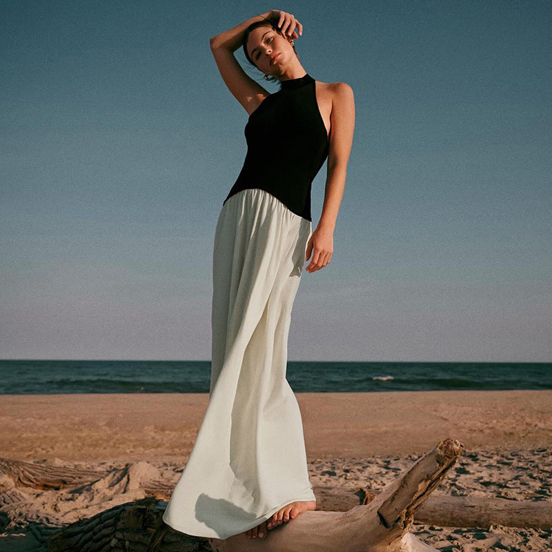 Robe Maxidame Élégante avec un Design Haut Fermé et Deux Détails de Couleur Heidi-Mode