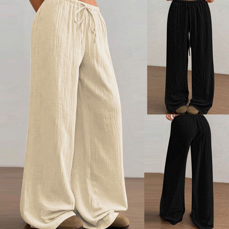 Pantalon palazzo en coton gaze fluide pour femmes avec taille élastique et cordon de serrage Echoarchiv