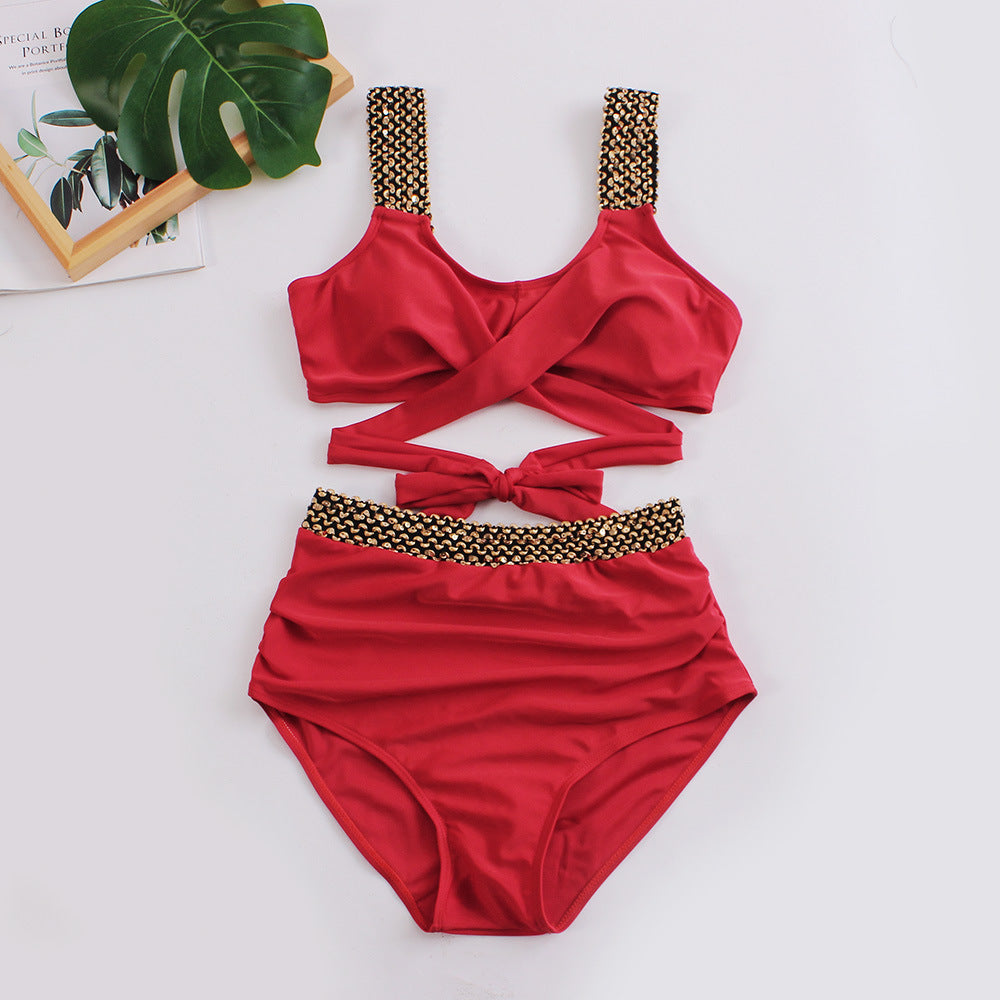 Ensemble de bikini taille haute pour femmes avec haut à nouer stylé R&B