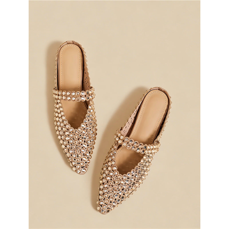 Mules élégantes et glamour pour femmes avec des ornements en strass R&B