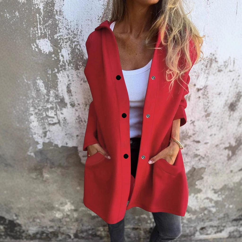 Manteau long à capuche pour femmes en sweat doux avec fermeture à boutons-pression et poches latérales Echoarchiv