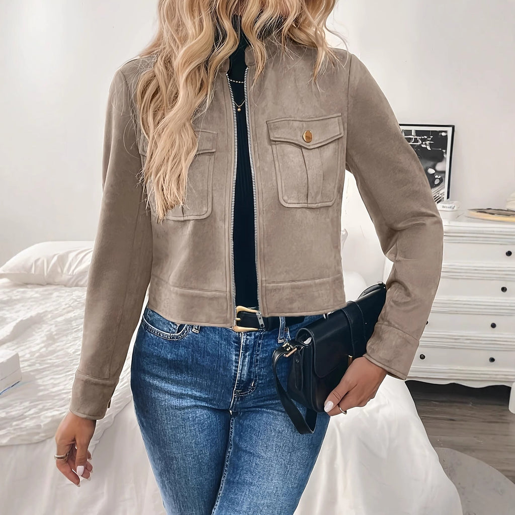 Veste courte pour femmes avec poches à rabat et fermeture éclair