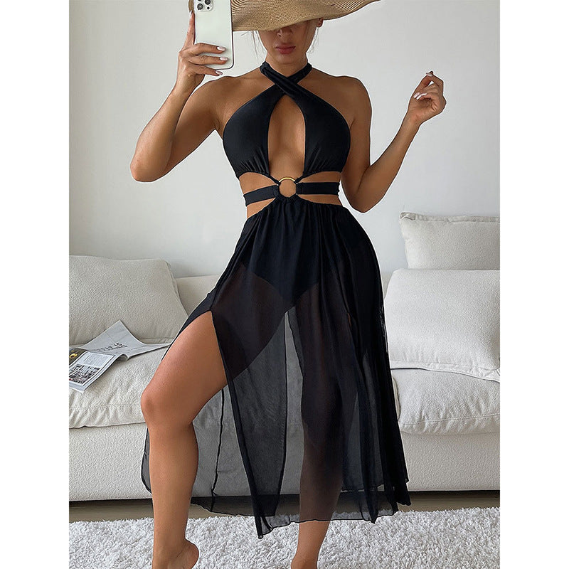 Robe de plage pour femmes avec décolleté en V profond et détail en anneau élégant R&B