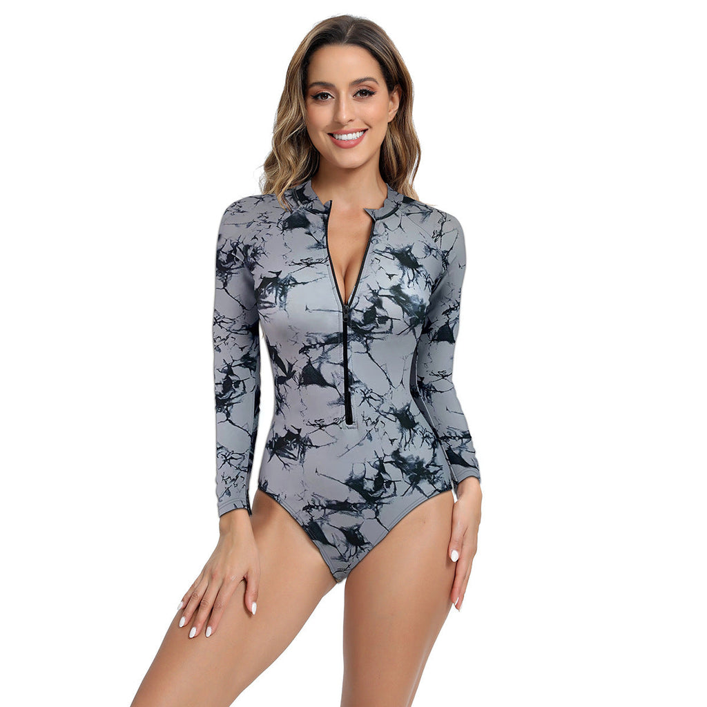 Maillot de bain à manches longues pour femmes avec design moderne à fermeture éclair Echo Archiv