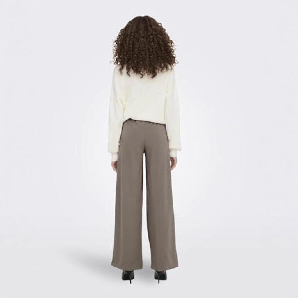 Pantalon Culotte Taille Haute pour Femmes avec Ceinture Décorative et Jambe Large