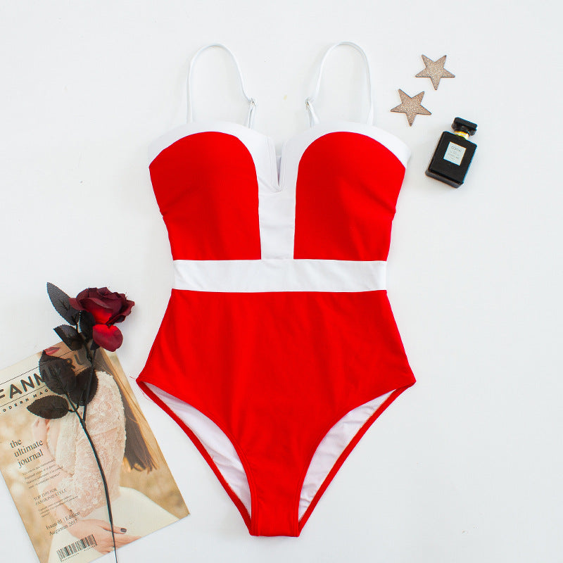Maillot de bain élégant une pièce pour femme avec décolleté en V plongeant et détails contrastants Echo Archiv