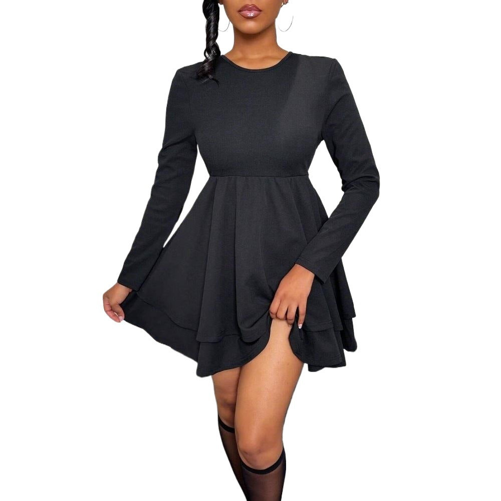 Robe mini à volants à manches longues pour femmes avec couture empire ajustée, jupe à volants en plusieurs couches et silhouette flatteuse en A de