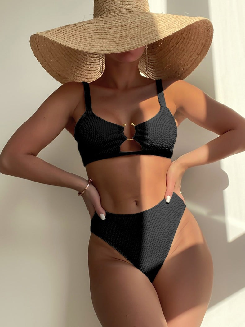 Bikini taille haute pour femmes avec découpe raffinée R&B