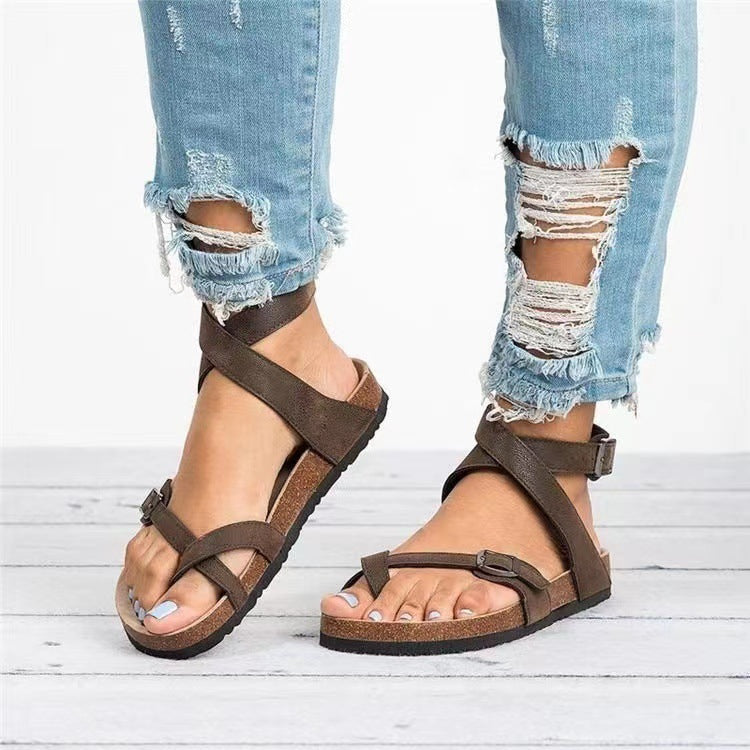 Sandales à lanières confortables pour femmes avec fermeture à boucle réglable et semelle intérieure rembourrée R&B