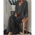 Robe maxi en lin pour femmes avec décolleté en V, taille froncée et manches 3/4 Echo Archive