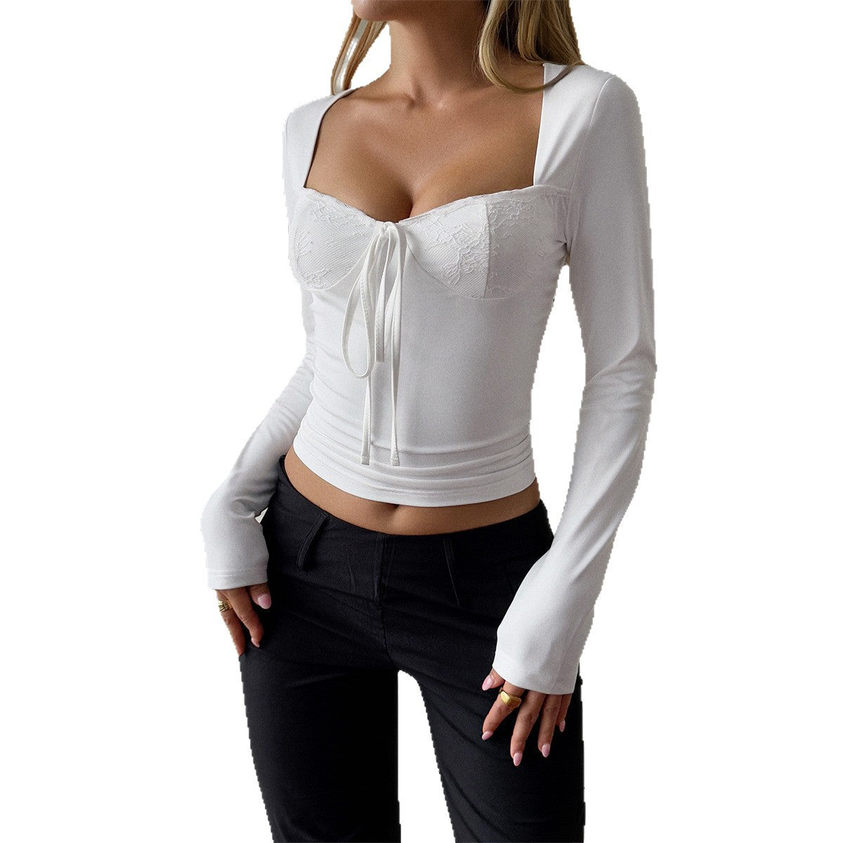 Haut bustier cintré pour femmes avec décolleté carré, bonnets en dentelle et lien Echo Archiv