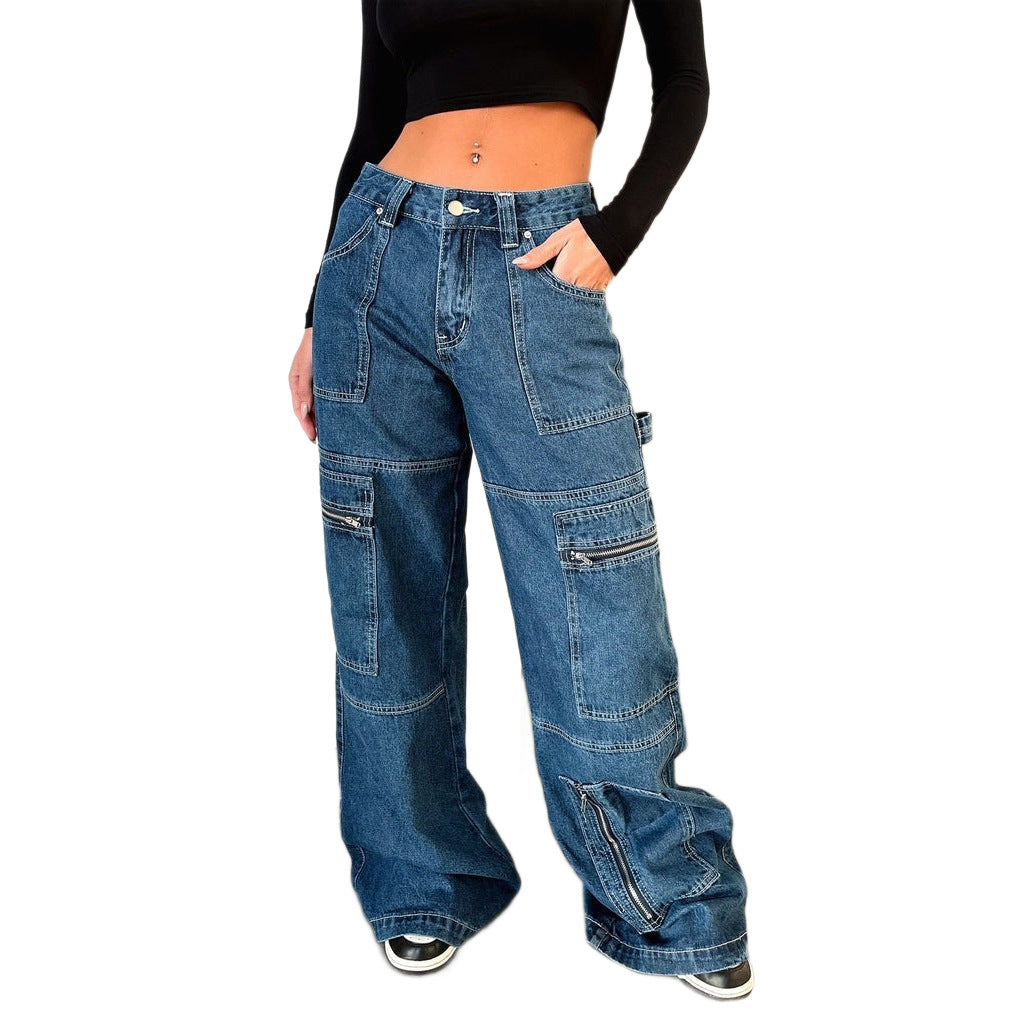 Jeans cargo larges pour femmes avec plusieurs poches zippées et taille haute Echo Archiv