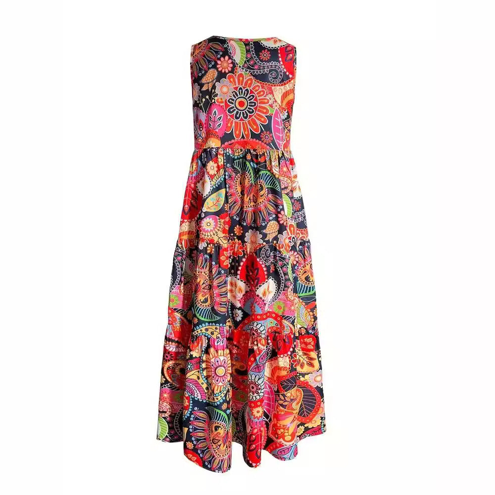 Robe maxi Boho à volants pour femmes avec décolleté en V et couture froncée sous la poitrine R&B