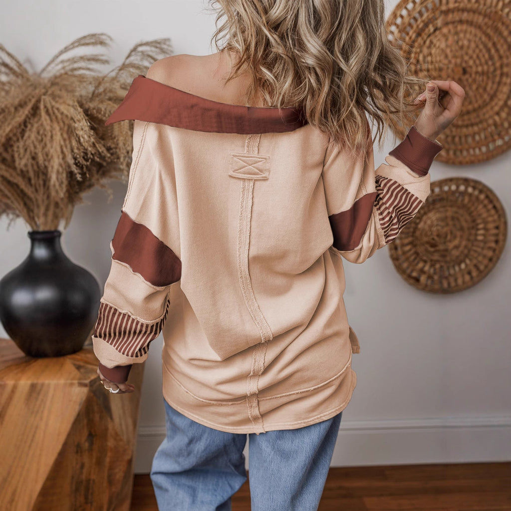 Sweatshirt à col en V oversized pour femmes