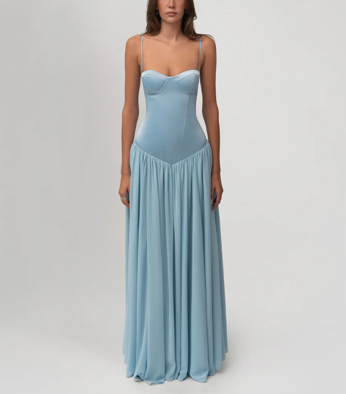 Robe de soirée bustier modelante pour femmes avec construction de corsage préformée et jupe en chiffon évasée R&B