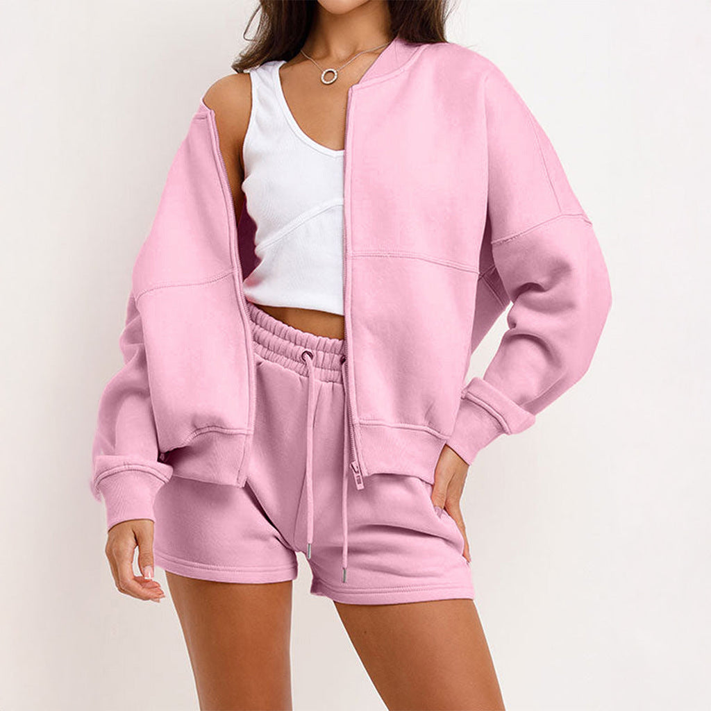 Ensemble de sweat à deux pièces pour femmes avec veste oversized à fermeture éclair et shorts taille haute élastiques Echo Archiv