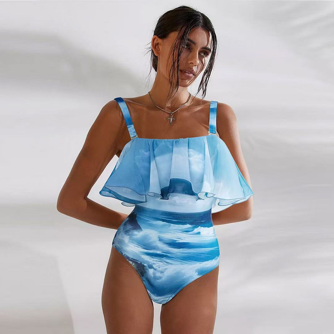 Robe maxi femme avec volants et design maritime Drune