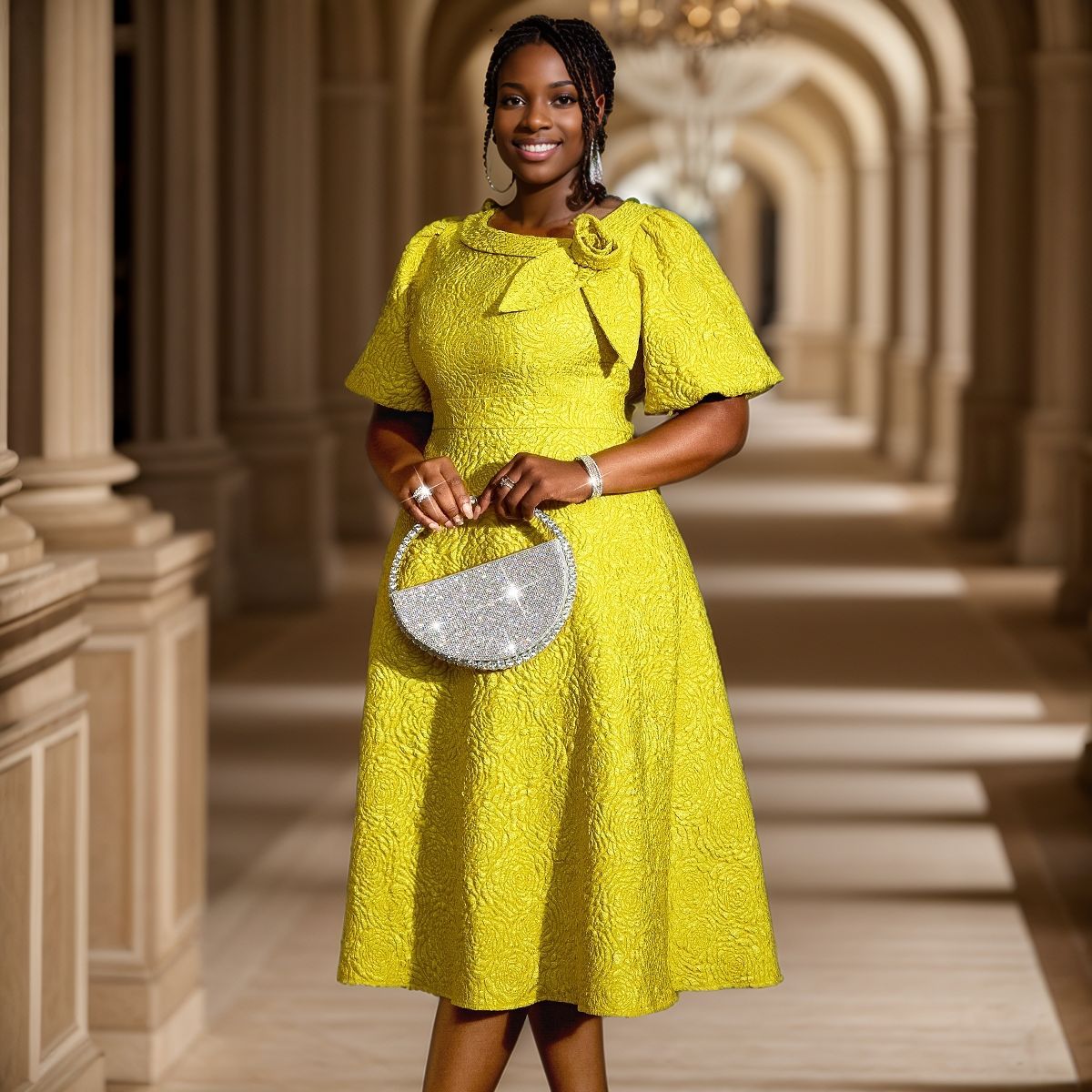 Robe pour femmes avec imprimé floral élégant et décoration en nœud R&B
