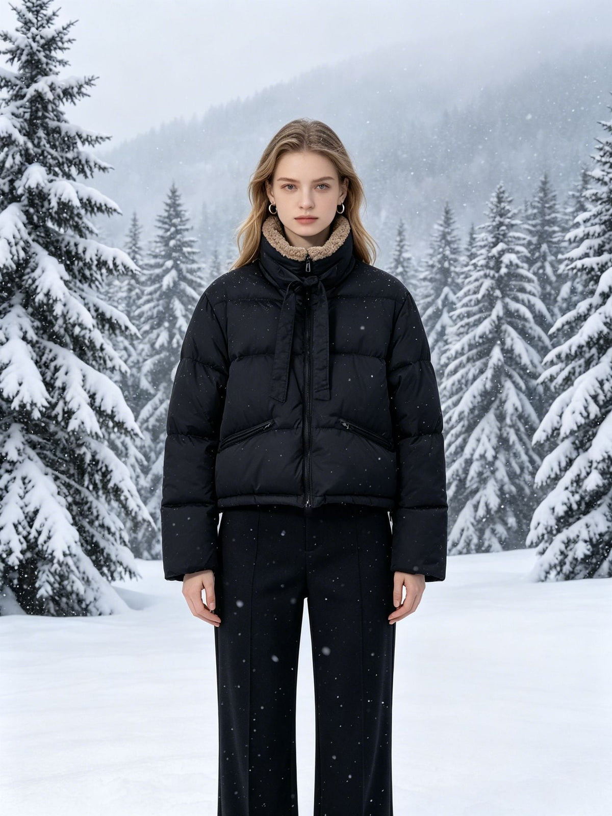 Veste courte matelassée pour femmes avec col Sherpa, col montant et fermeture éclair cachée Echo Archiv