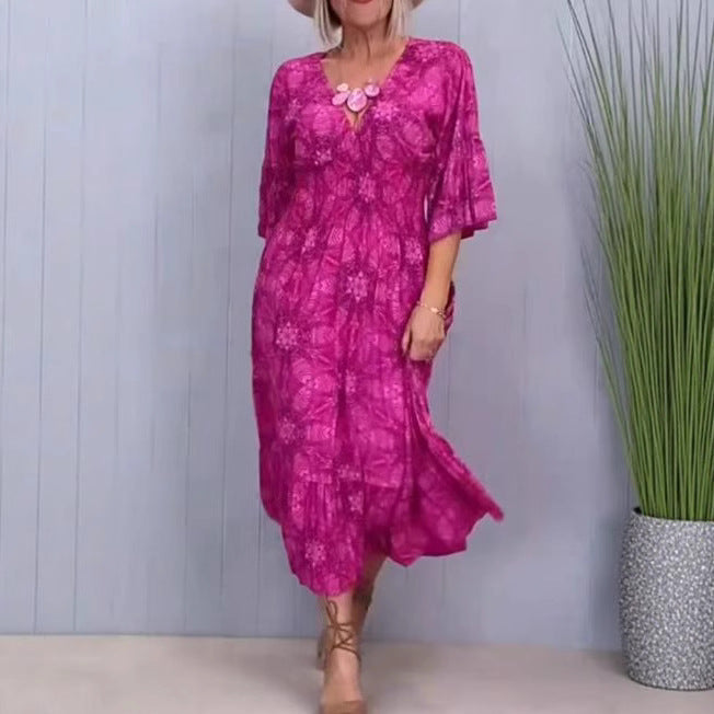 Robe midi légère pour femmes avec décolleté en V, ourlet en couches et manches volantées mi-longues R&B