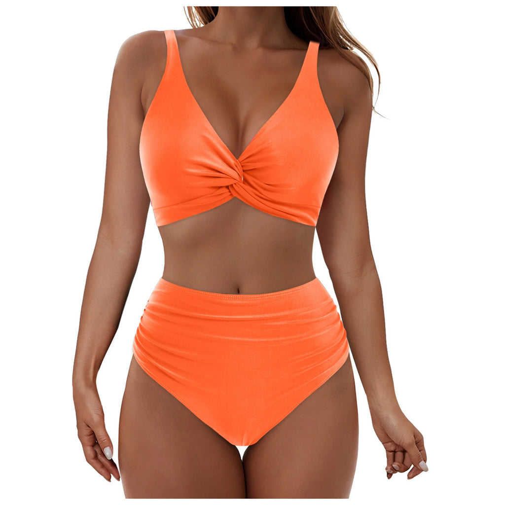 Ensemble de bikini taille haute pour femmes avec haut enroulé élégant R&B