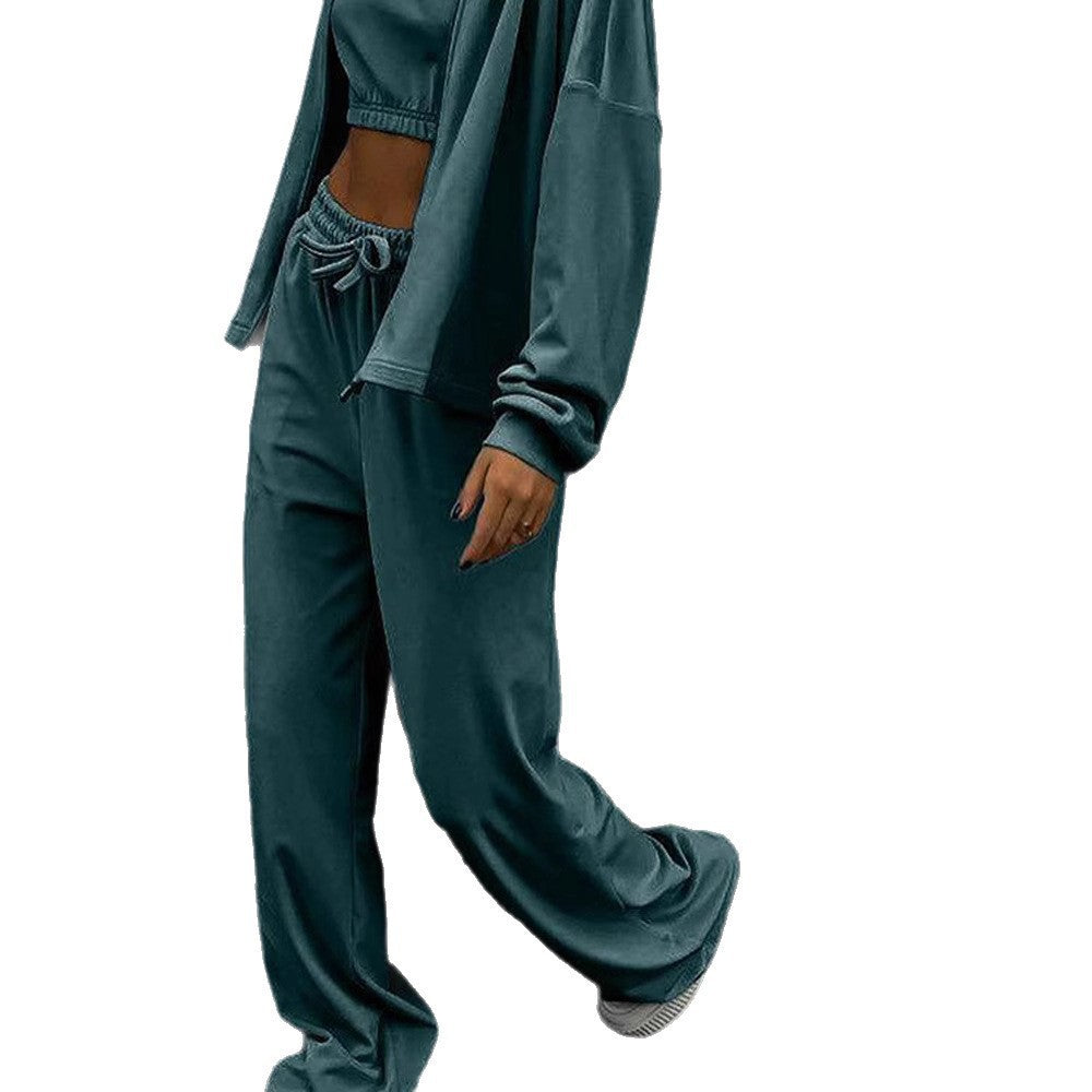 Ensemble lounge en velours doux pour femmes avec fermeture éclair courte, cordons extra longs et pantalon de confort à taille haute Echo Archiv
