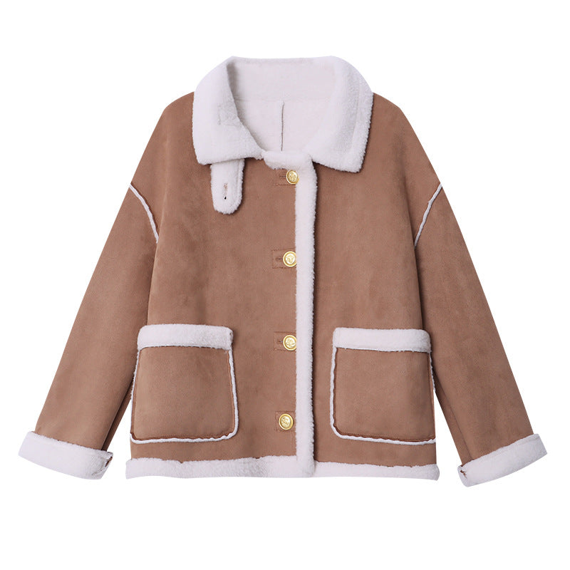 Veste Teddy Oversize pour Femme avec Coutures Design et Col