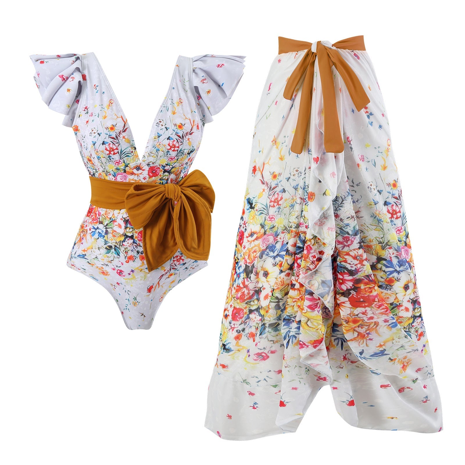Jupe Maxi Femme avec motifs floraux et détail de ceinture ludique Drune