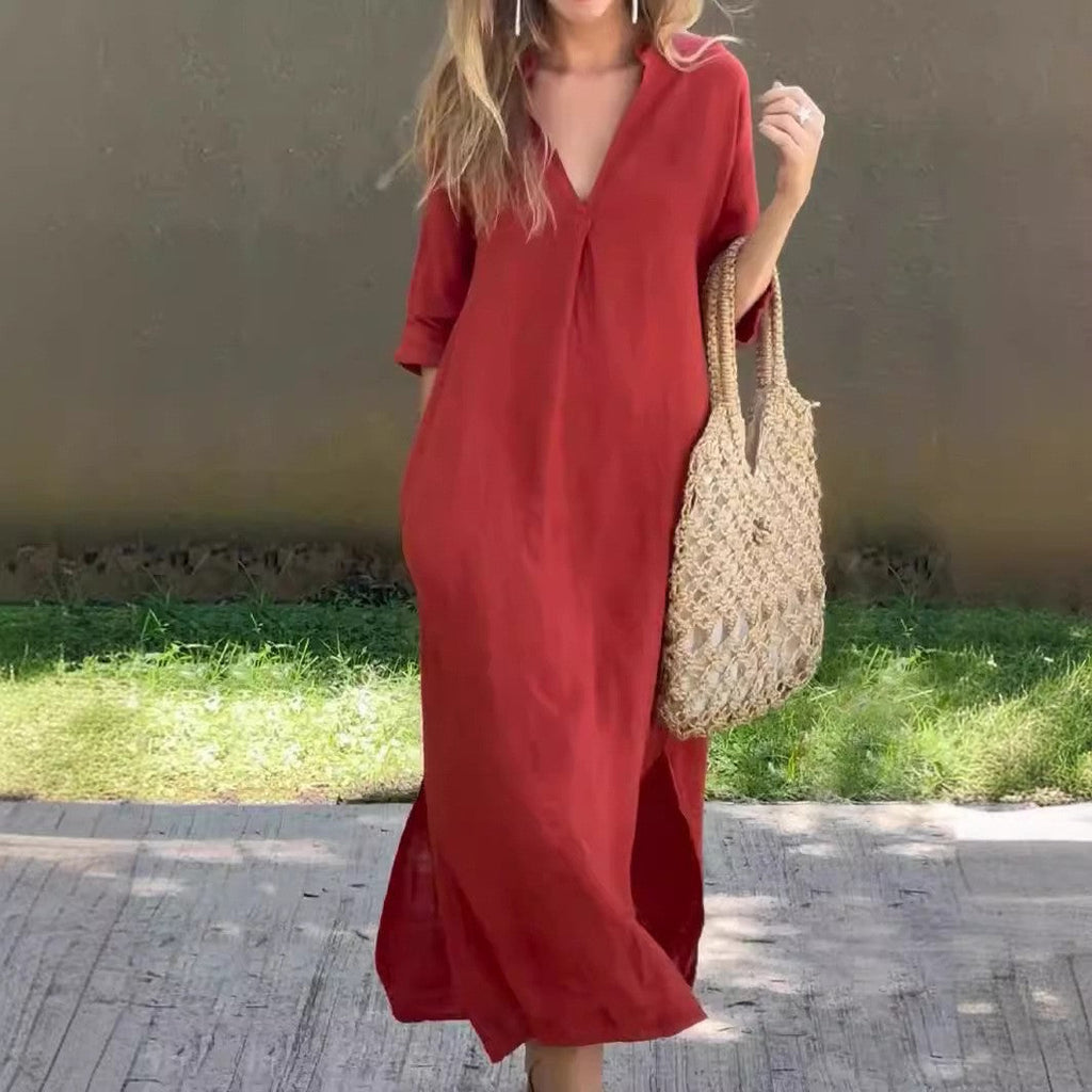 Robe maxi décontractée pour femmes avec décolleté en V caché
