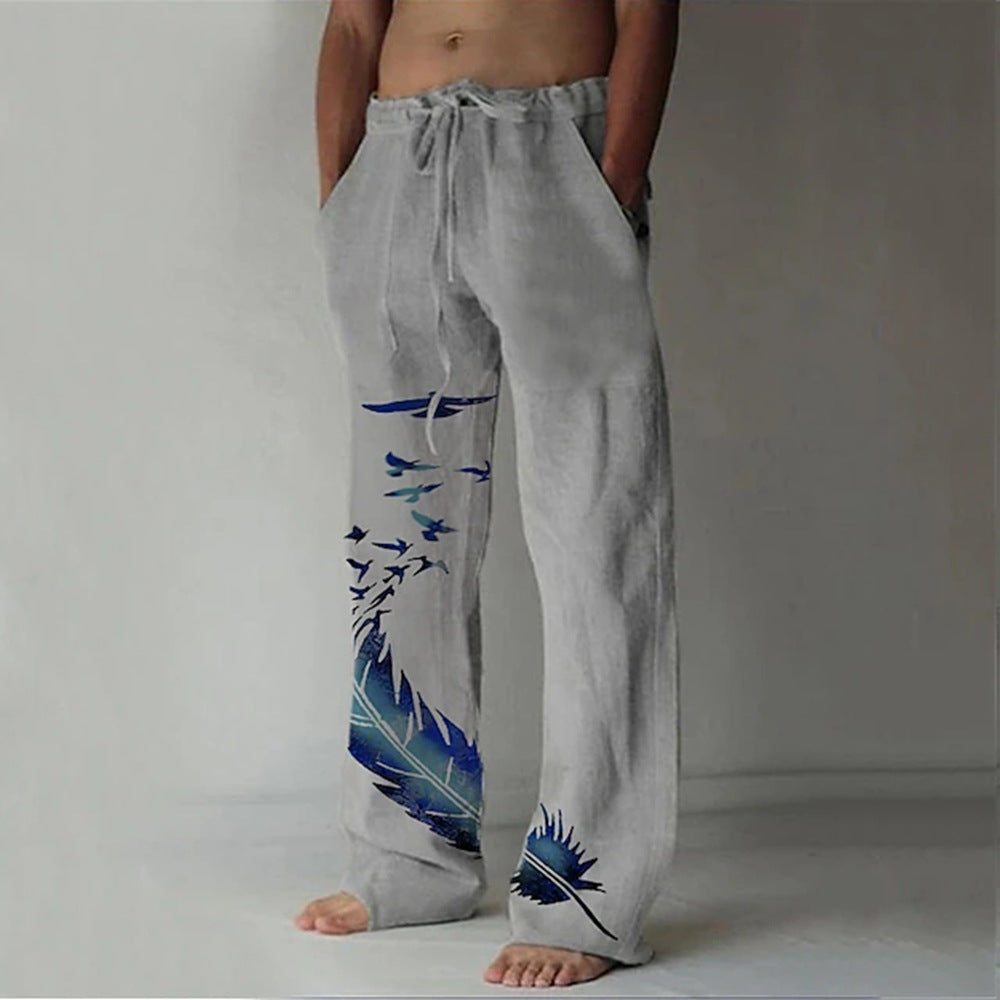 Pantalon d'été confortable pour femmes avec un design unique de plumes Echoarchiv