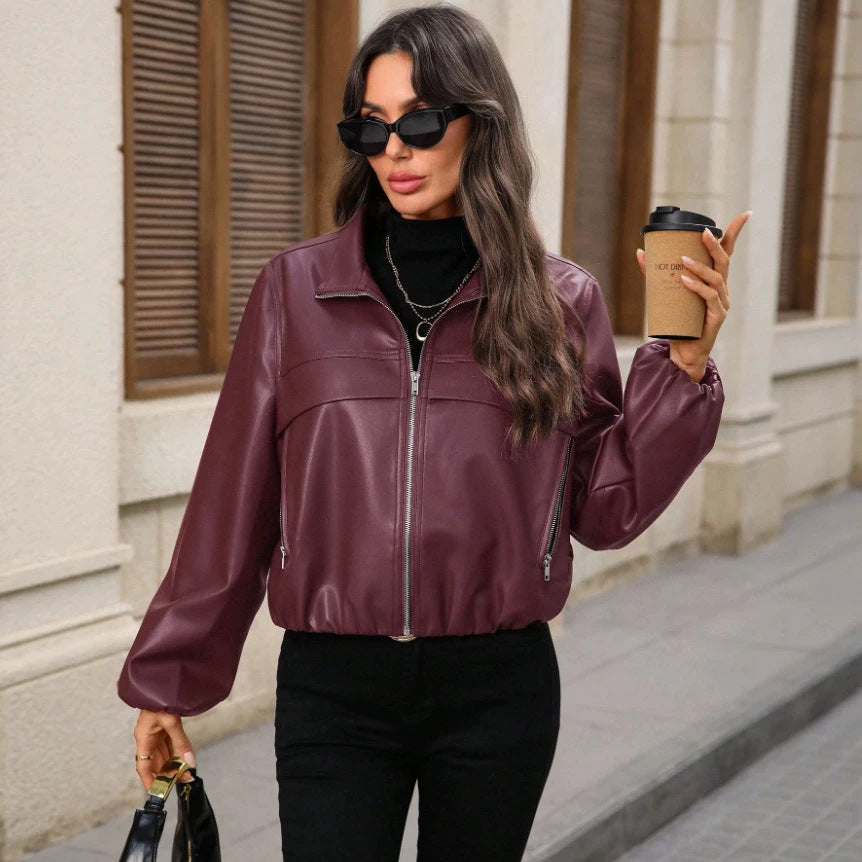 Veste en simili cuir cropped tendance pour femmes
