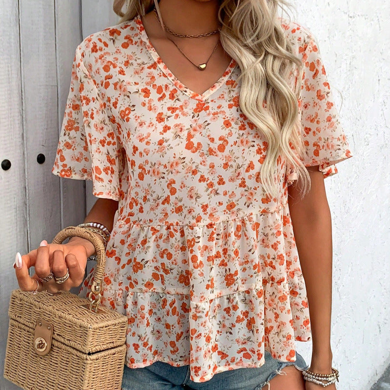 Blouse femme avec coupe à volants et motif floral Heidi-Mode