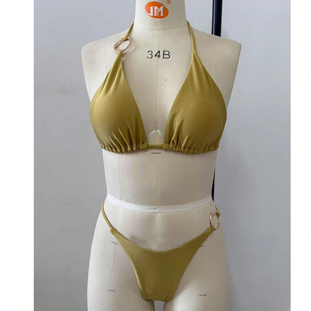 Ensemble de bikini triangle pour femmes avec des anneaux en métal tendance R&B