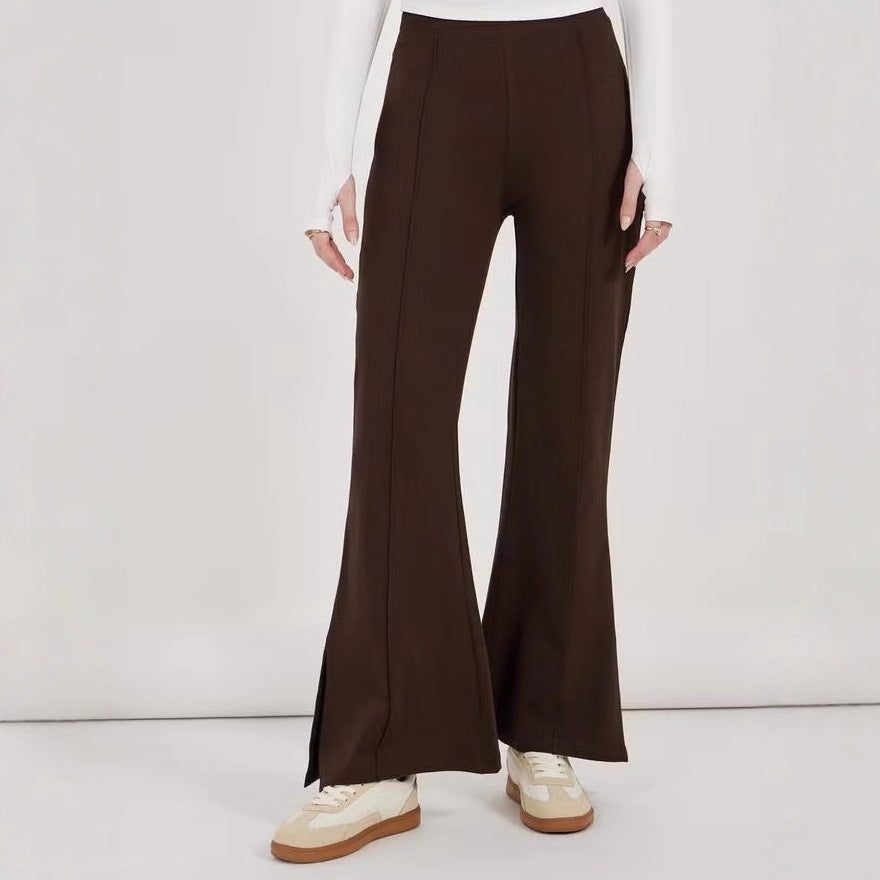 Pantalon évasé pour femmes à taille haute, avec pli permanent et fente latérale