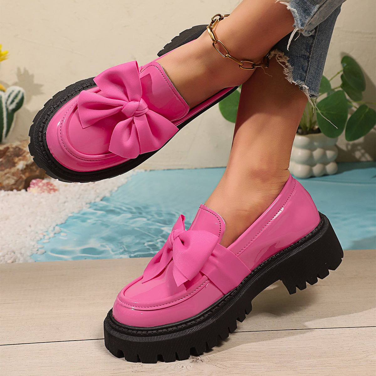 Mocassins pour femmes avec accent de nœud volumineux et semelle antidérapante R&B