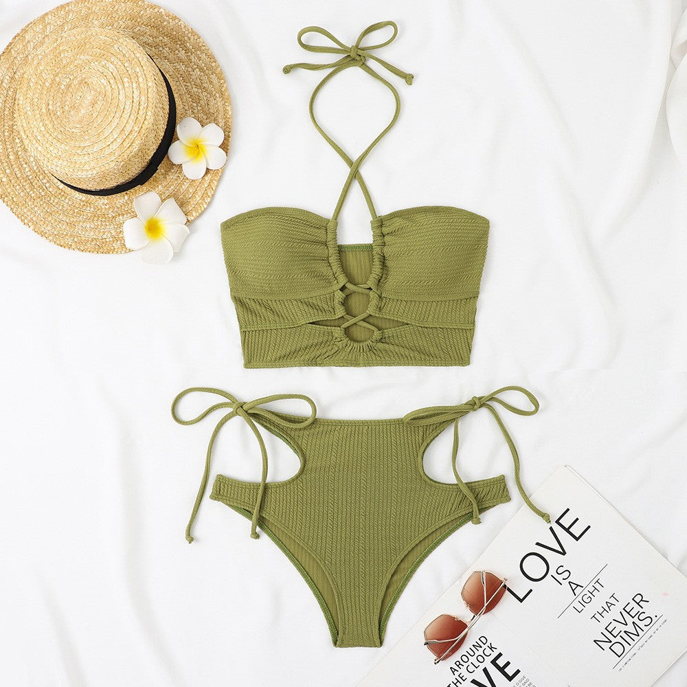 Ensemble de bikini taille haute pour femmes avec découpe stylée et bretelles réglables R&B