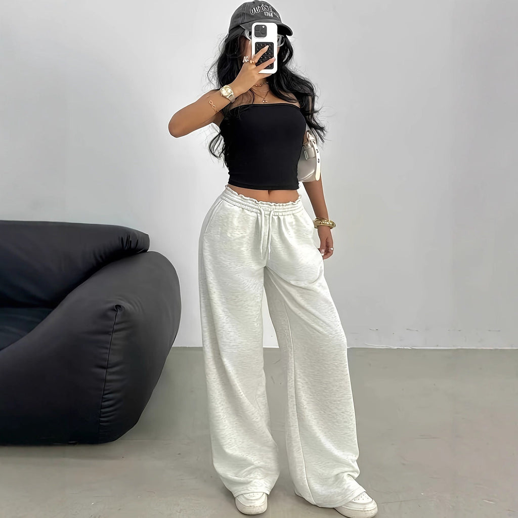 Pantalon Palazzo Lounge Doux pour Femmes avec Taille Froncée et Cordon Echoarchiv