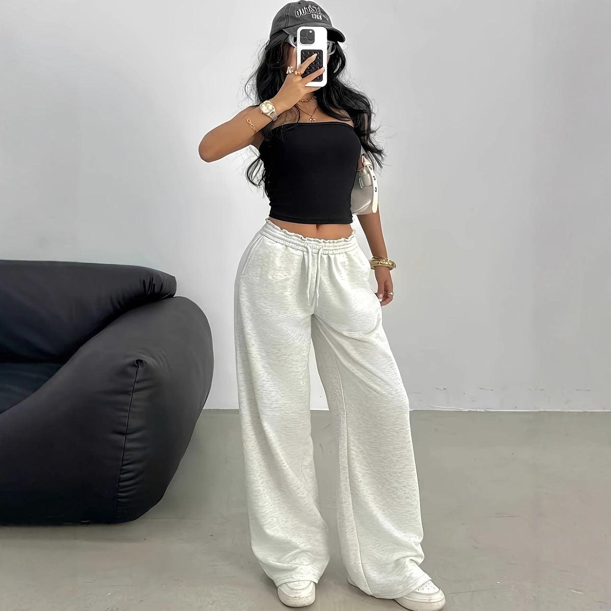 Pantalon Palazzo Lounge Doux pour Femmes avec Taille Froncée et Cordon Echoarchiv