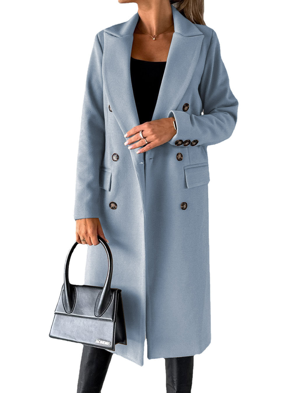 Manteau long pour femmes à double boutonnage classique avec col à revers et poches plaquées Echo Archiv