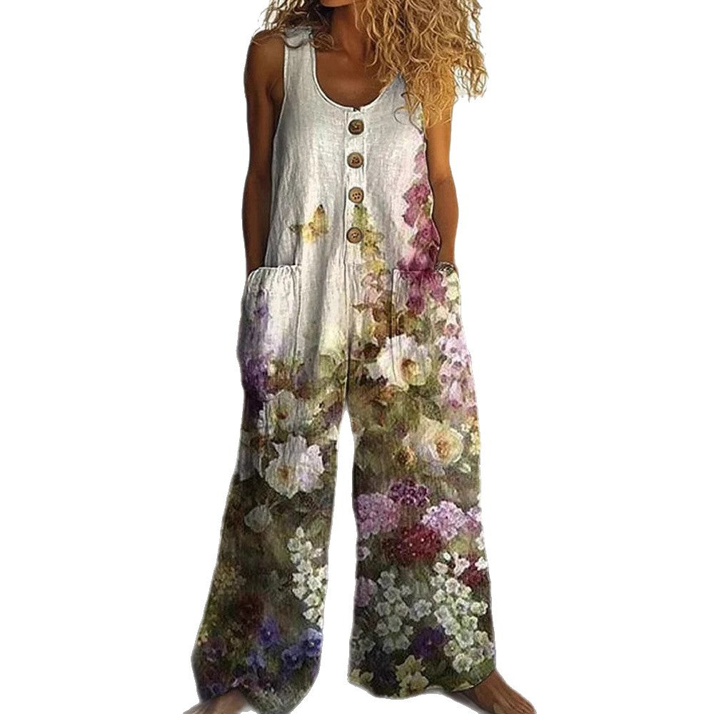 Salopette patchwork décontractée pour femmes avec détails en boutons R&B