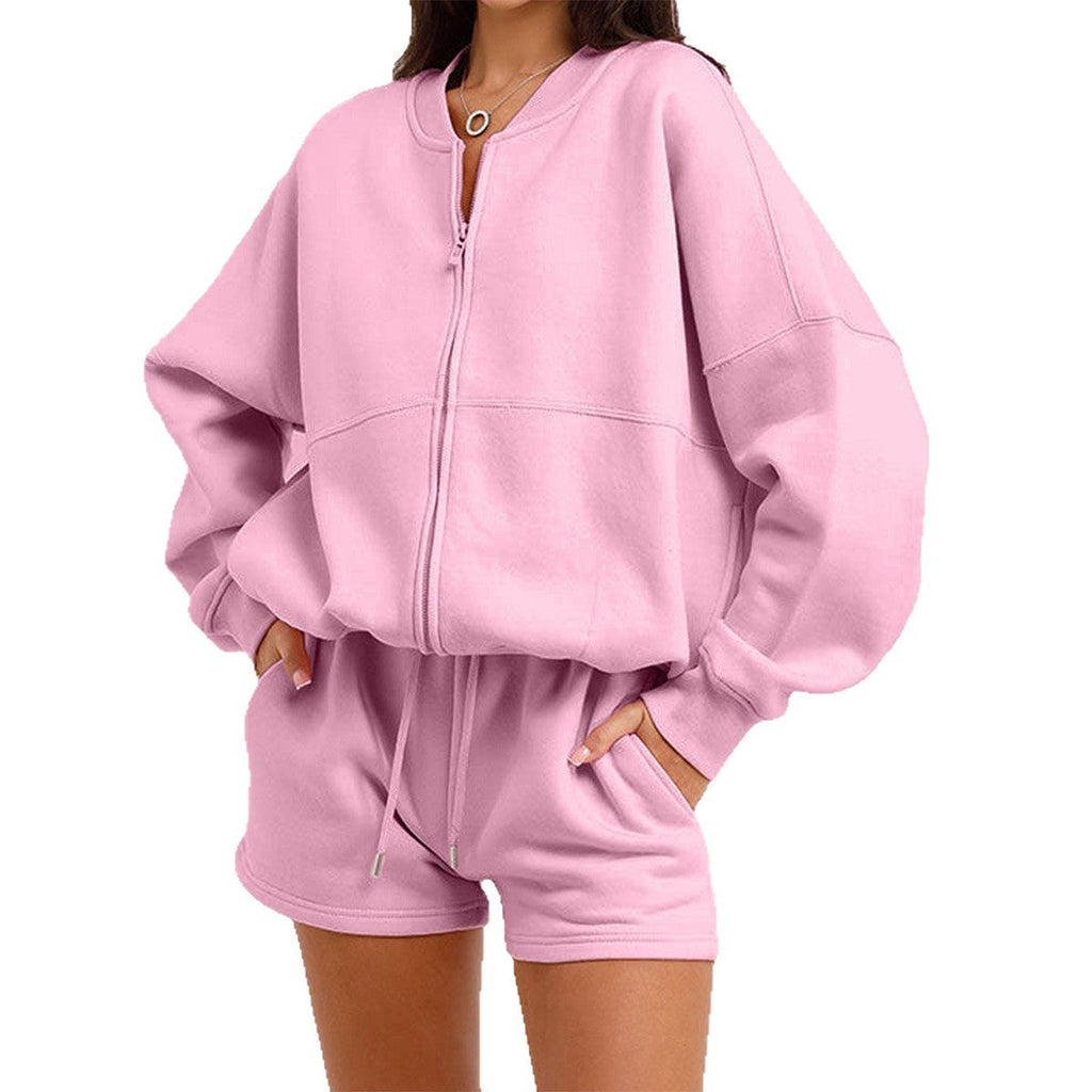 Ensemble de sweat à deux pièces pour femmes avec veste oversized à fermeture éclair et shorts taille haute élastiques Echo Archiv
