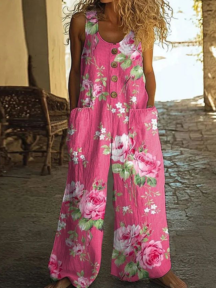 Salopette patchwork décontractée pour femmes avec détails en boutons R&B