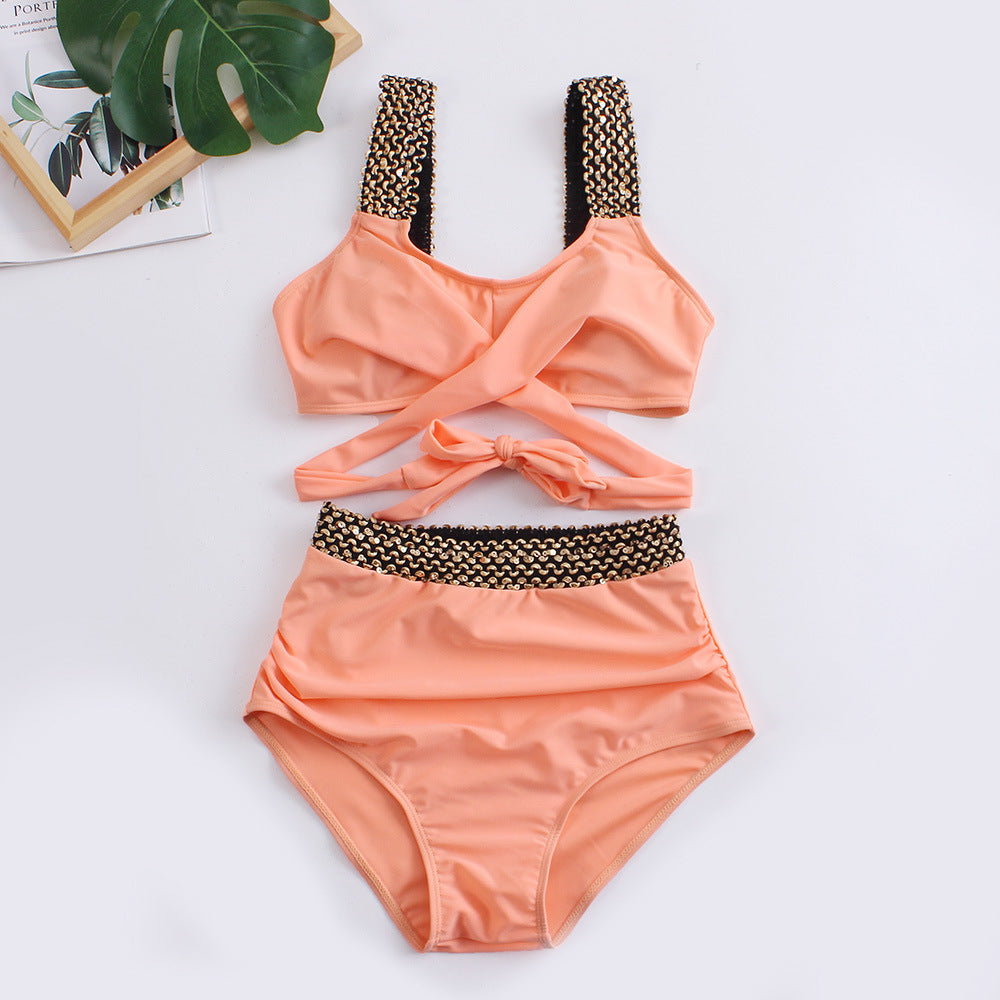 Ensemble de bikini taille haute pour femmes avec haut à nouer stylé R&B