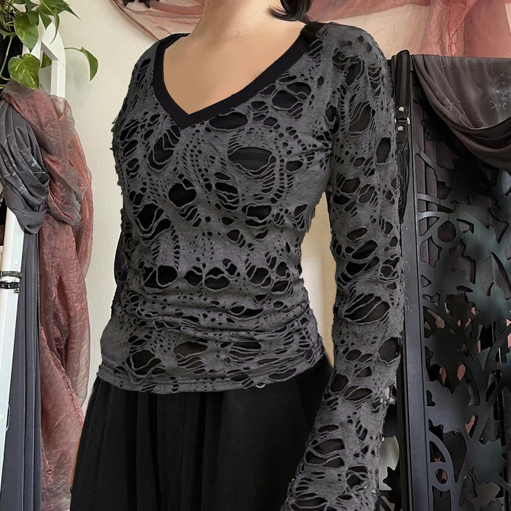 T-shirt en dentelle transparente pour femmes avec décolleté en V, look superposé à manches longues et Cami intégré Echo Archiv