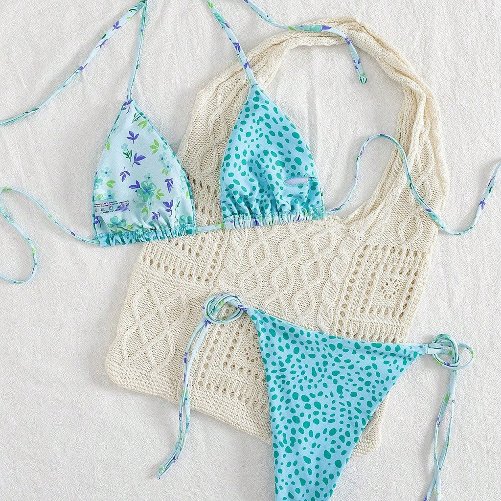 Ensemble de bikini triangle pour femmes avec jolis motifs floraux R&B