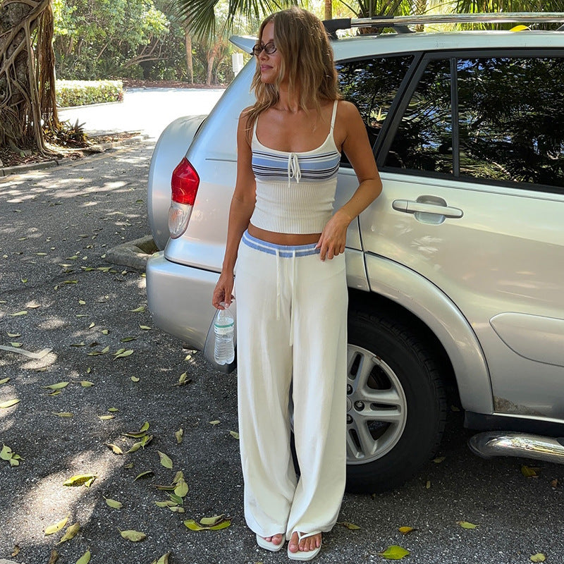 Ensemble femme à deux pièces avec top doux et coupe large de pantalon Heidi-Mode