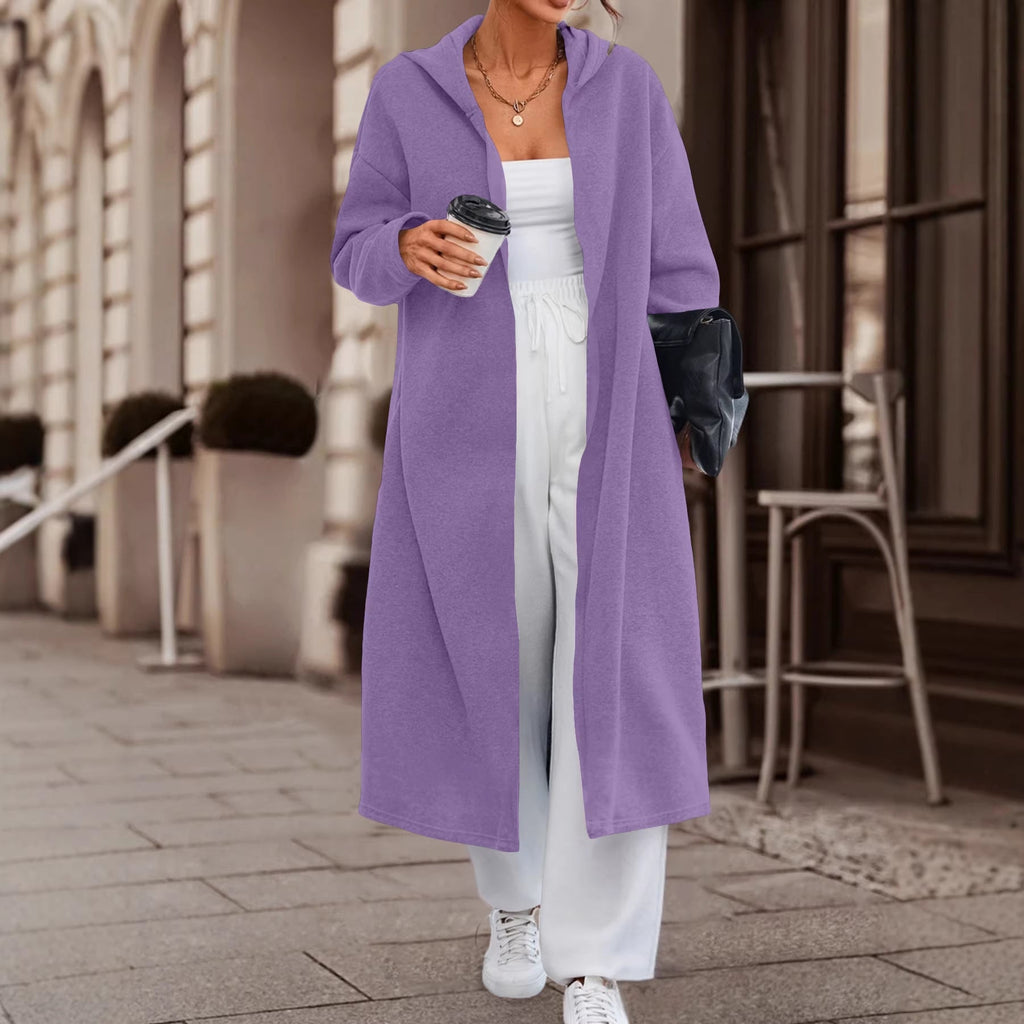 Manteau long oversize à capuche pour femmes avec devant ouvert et doux en polaire Echoarchiv